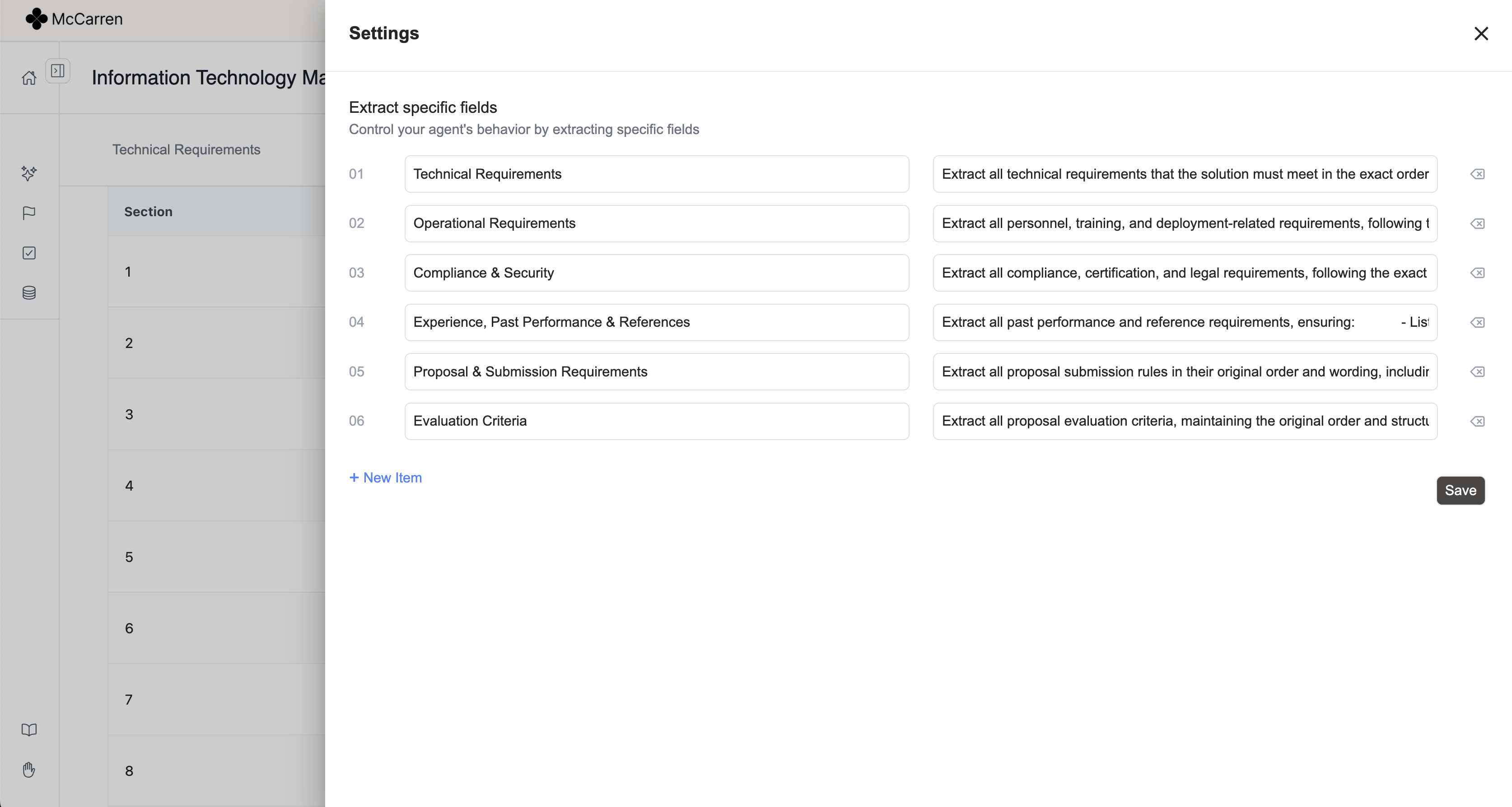 Compliance Matrix Settings